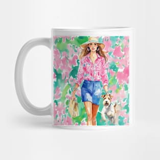 Preppy girl taking Fox Terrier for a walk Mug